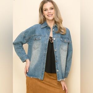 Vocal denim allover rhinestone jacket Large